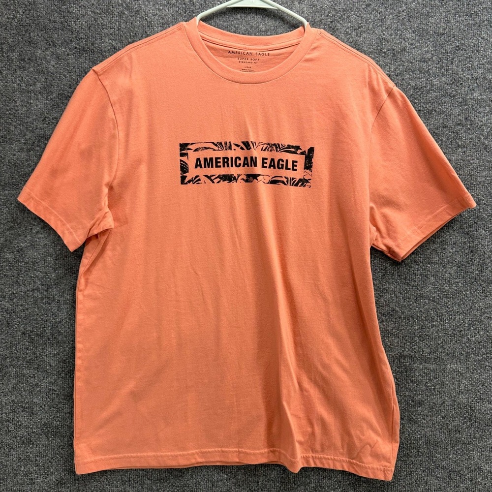 American Eagle Mens Super Soft Standard Fit Graphic T-Shirt Peach Coral Large